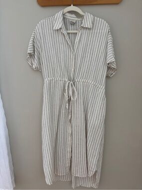 a new day Cream and Black Striped Midi Shirt Dress
